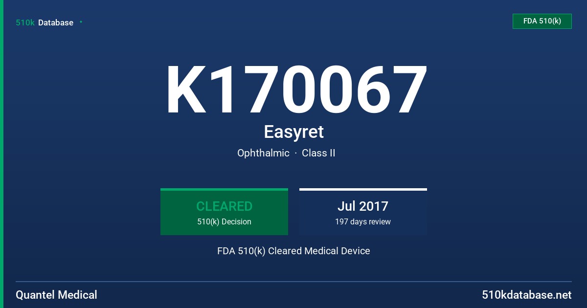 K170067 Easyret FDA 510(k) Cleared Medical Device