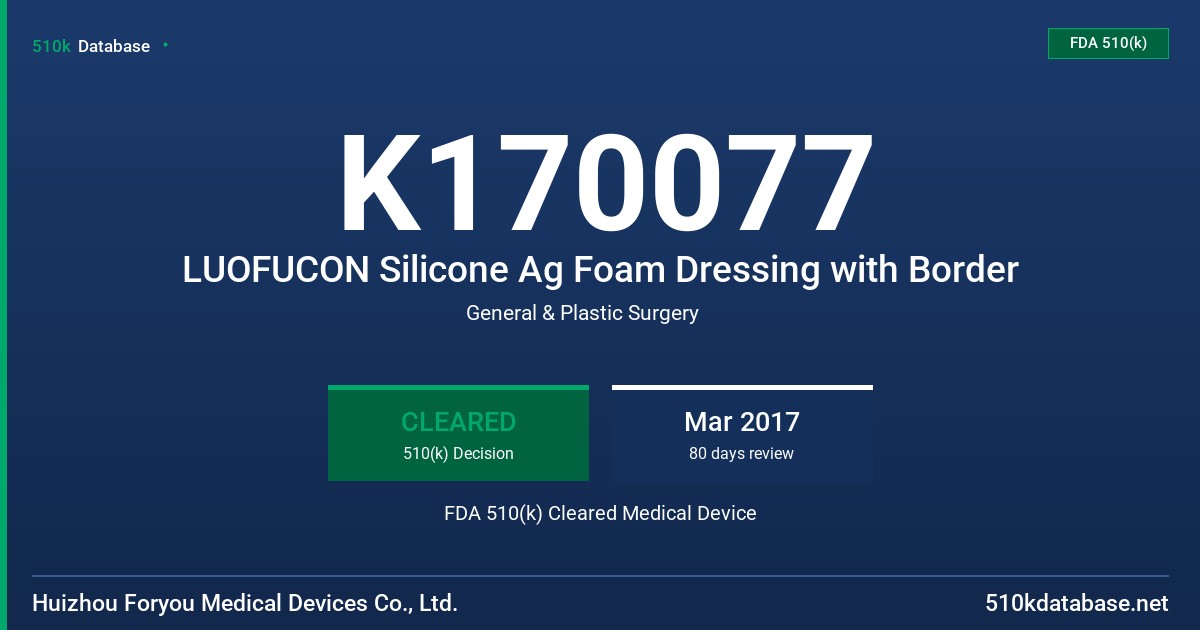 K170077 LUOFUCON Silicone Ag Foam Dressing with Border FDA 510(k) Cleared Medical Device