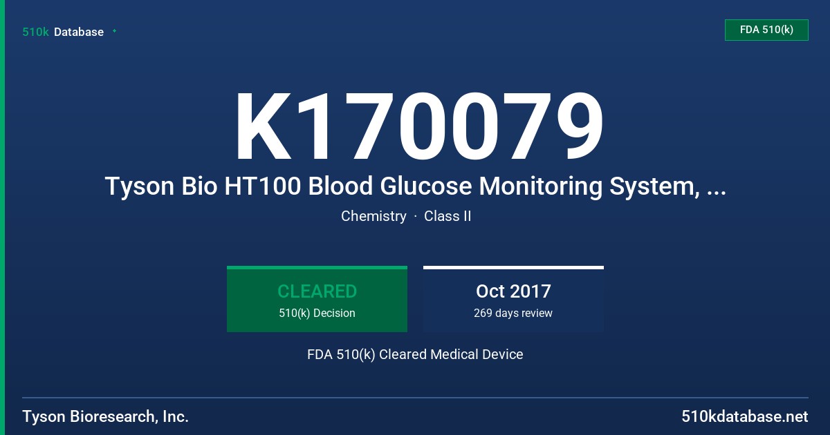 K170079 Tyson Bio HT100 Blood Glucose Monitoring System, Tyson Bio HT100-B Blood Glucose Monitoring System FDA 510(k) Cleared Medical Device