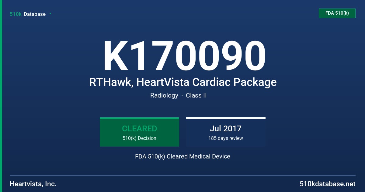 K170090 RTHawk, HeartVista Cardiac Package FDA 510(k) Cleared Medical Device