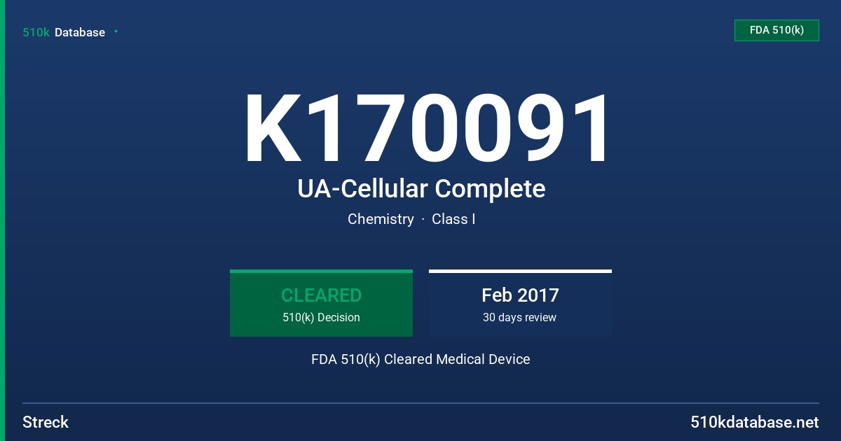 K170091 UA-Cellular Complete FDA 510(k) Cleared Medical Device