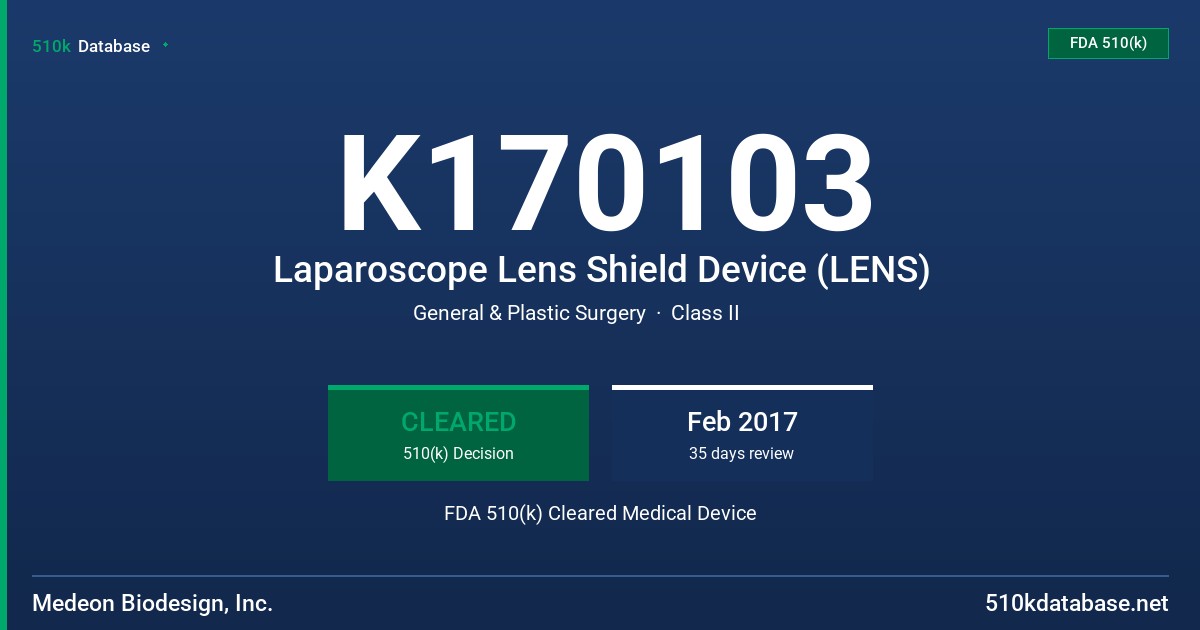 K170103 Laparoscope Lens Shield Device (LENS) FDA 510(k) Cleared Medical Device