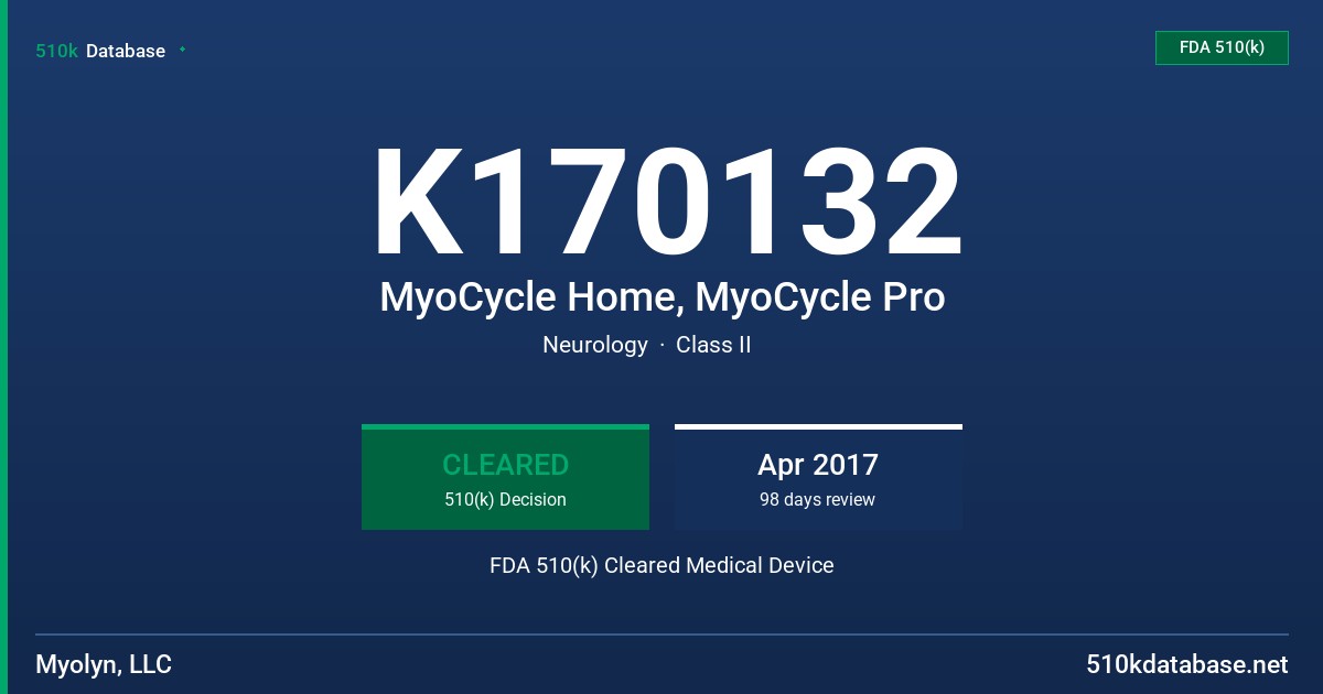 K170132 MyoCycle Home, MyoCycle Pro FDA 510(k) Cleared Medical Device