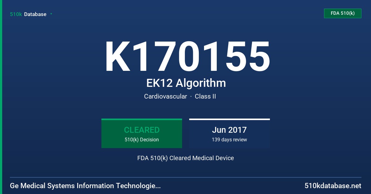 K170155 EK12 Algorithm FDA 510(k) Cleared Medical Device
