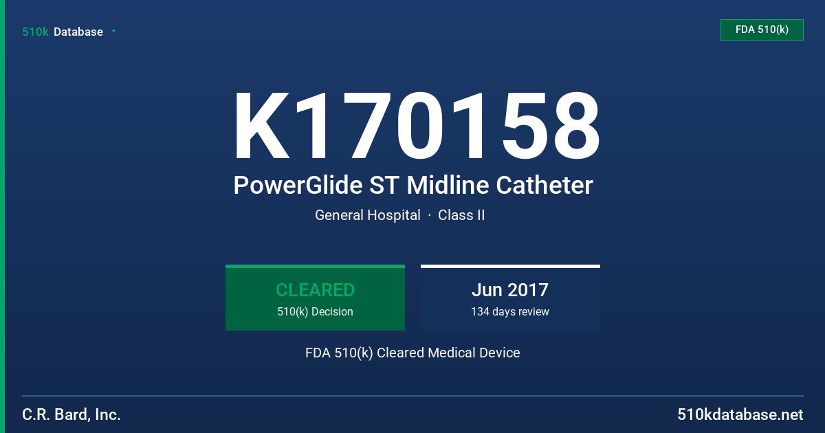 K170158 PowerGlide ST Midline Catheter FDA 510(k) Cleared Medical Device