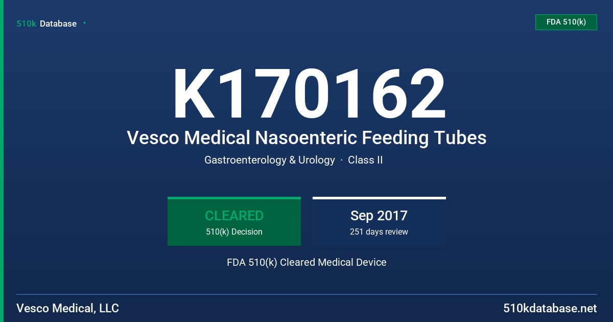 K170162 Vesco Medical Nasoenteric Feeding Tubes FDA 510(k) Cleared Medical Device