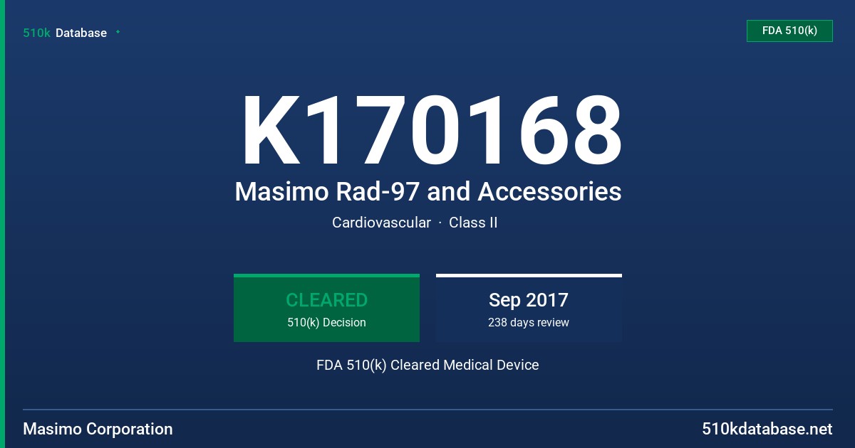 K170168 Masimo Rad-97 and Accessories FDA 510(k) Cleared Medical Device