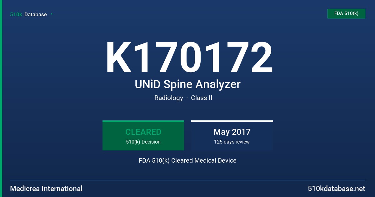 K170172 UNiD Spine Analyzer FDA 510(k) Cleared Medical Device