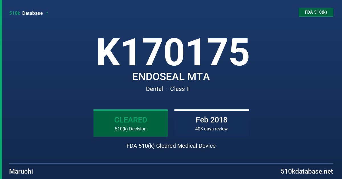 K170175 ENDOSEAL MTA FDA 510(k) Cleared Medical Device