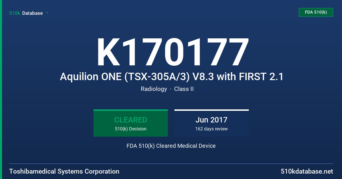 K170177 Aquilion ONE (TSX-305A/3) V8.3 with FIRST 2.1 FDA 510(k) Cleared Medical Device
