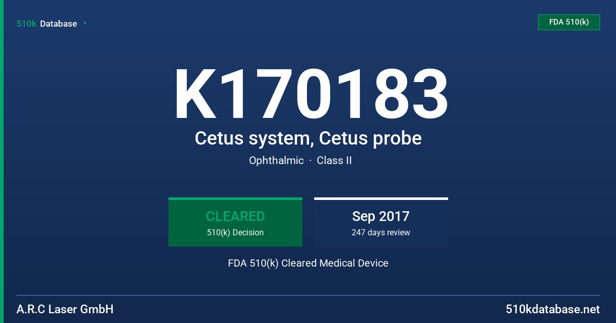 K170183 Cetus system, Cetus probe FDA 510(k) Cleared Medical Device