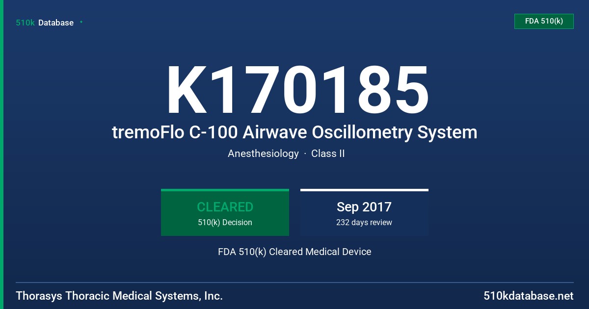 K170185 tremoFlo C-100 Airwave Oscillometry System FDA 510(k) Cleared Medical Device