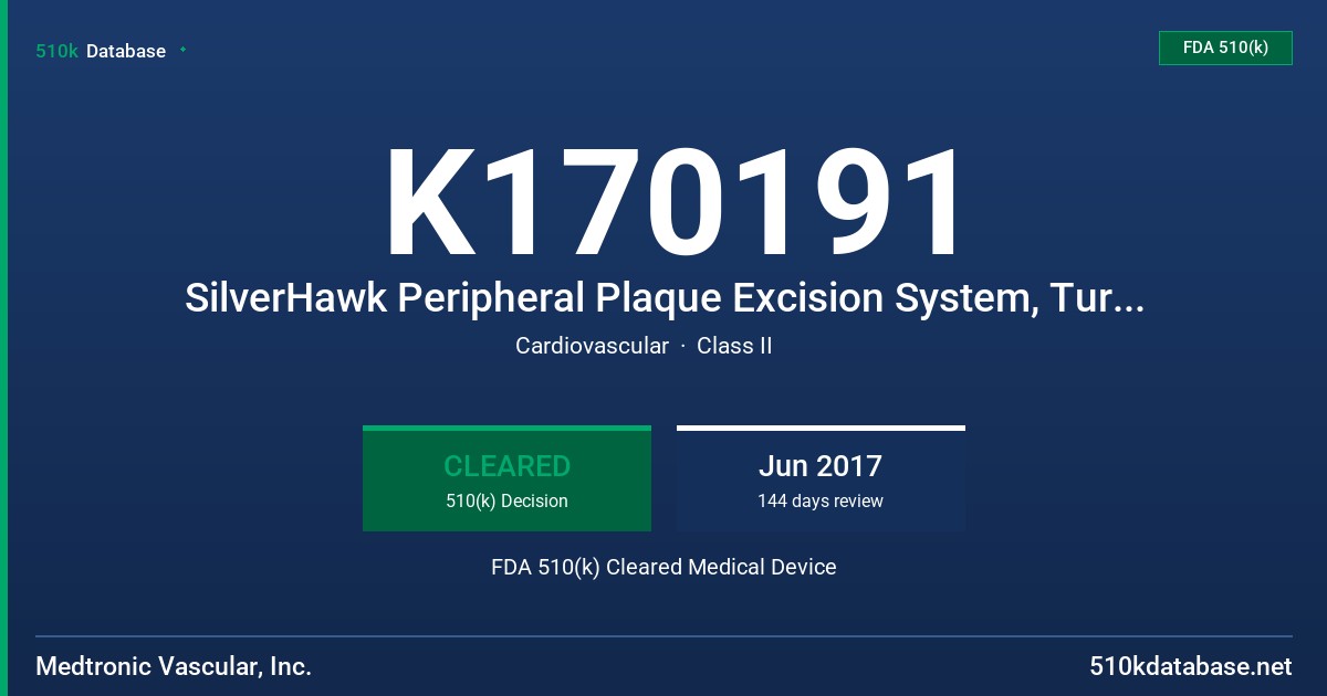 K170191 SilverHawk Peripheral Plaque Excision System, TurboHawk Peripheral Plaque Excision System FDA 510(k) Cleared Medical Device