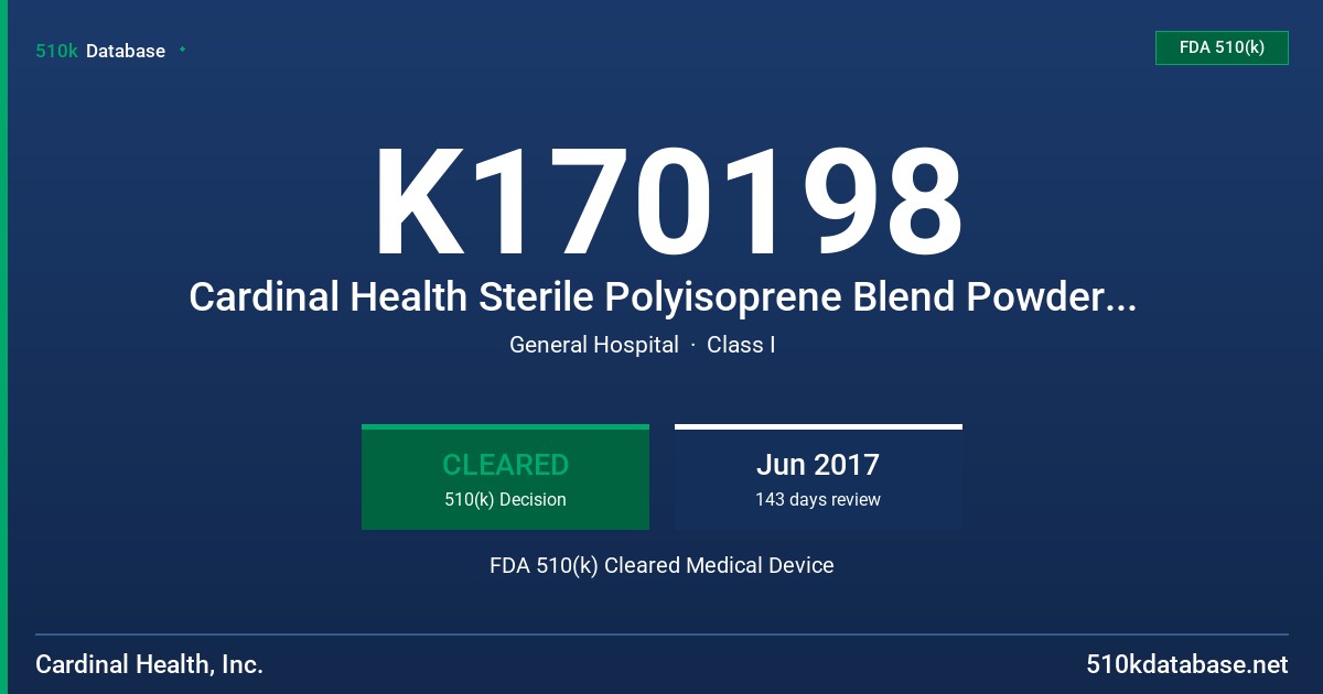 K170198 Cardinal Health Sterile Polyisoprene Blend Powder-Free Surgical Gloves, Tested for Use with Chemotherapy Drugs (White) FDA 510(k) Cleared Medical Device