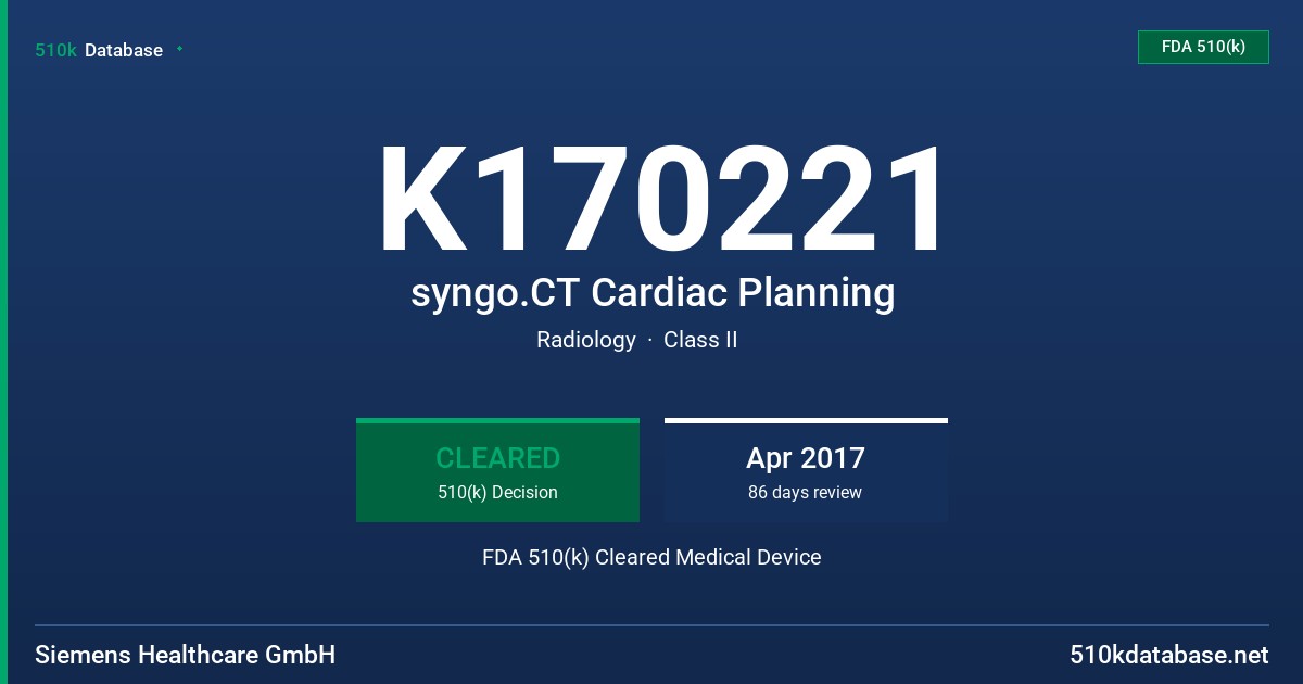 K170221 syngo.CT Cardiac Planning FDA 510(k) Cleared Medical Device