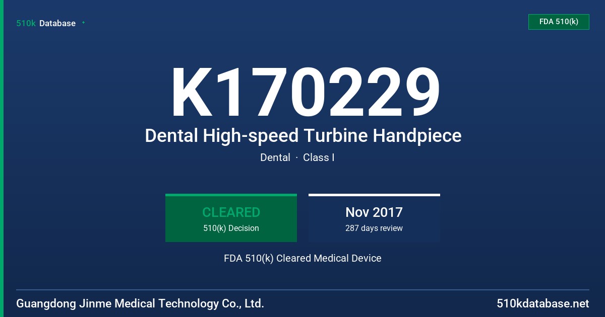K170229 Dental High-speed Turbine Handpiece FDA 510(k) Cleared Medical Device