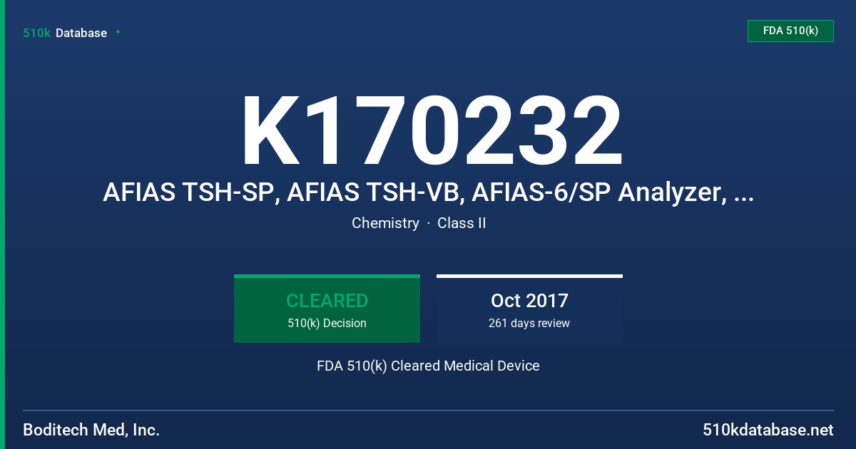 K170232 AFIAS TSH-SP, AFIAS TSH-VB, AFIAS-6/SP Analyzer, AFIAS-6/VB Analyzer FDA 510(k) Cleared Medical Device