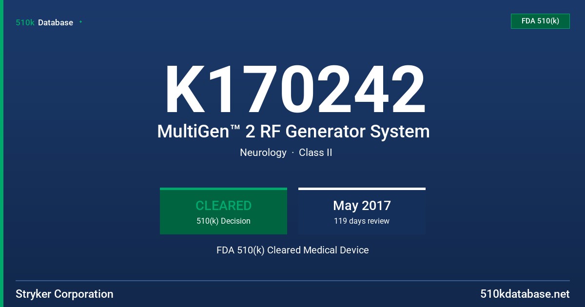 K170242 MultiGen™ 2 RF Generator System FDA 510(k) Cleared Medical Device