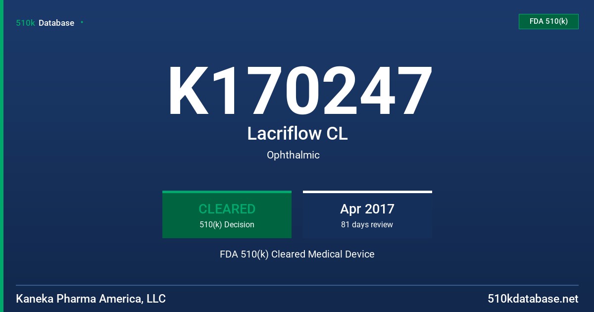 K170247 Lacriflow CL FDA 510(k) Cleared Medical Device