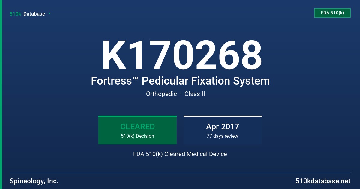 K170268 Fortress™ Pedicular Fixation System FDA 510(k) Cleared Medical Device