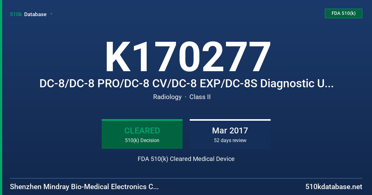K170277 DC-8/DC-8 PRO/DC-8 CV/DC-8 EXP/DC-8S Diagnostic Ultrasound System FDA 510(k) Cleared Medical Device