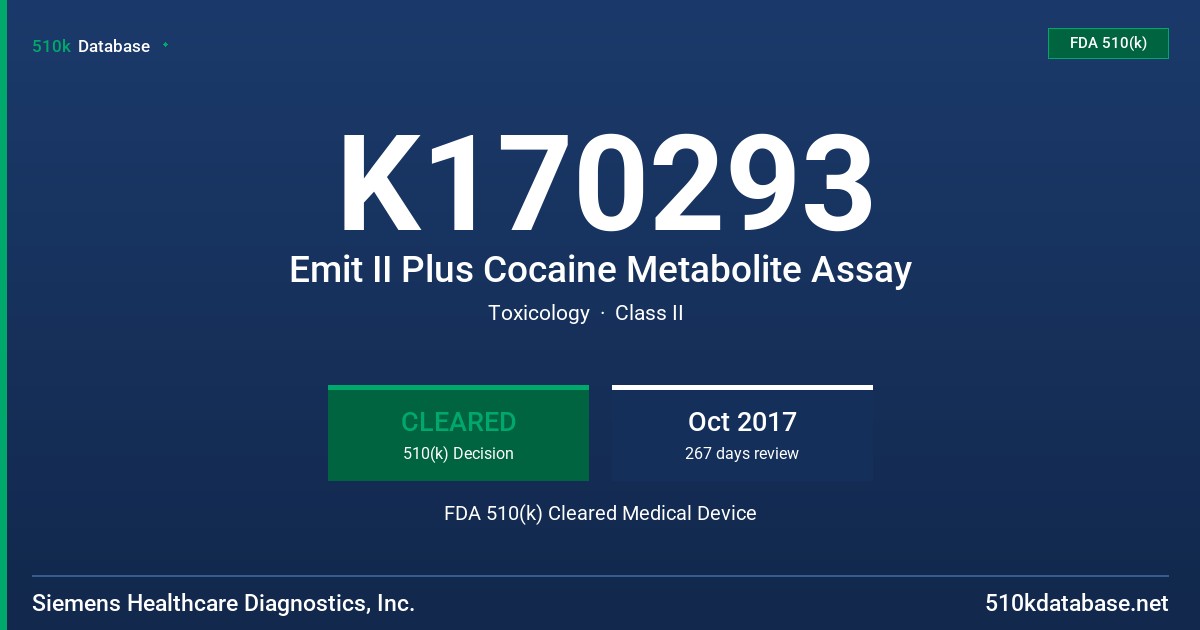 K170293 Emit II Plus Cocaine Metabolite Assay FDA 510(k) Cleared Medical Device