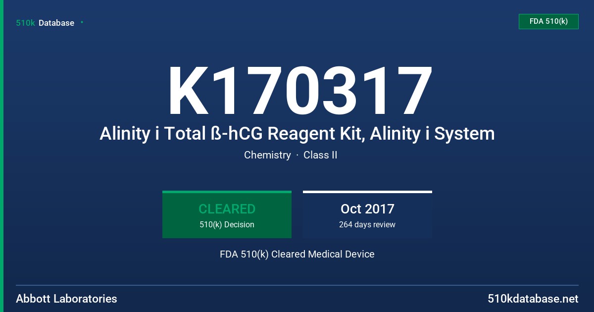 K170317 Alinity i Total ß-hCG Reagent Kit, Alinity i System FDA 510(k) Cleared Medical Device