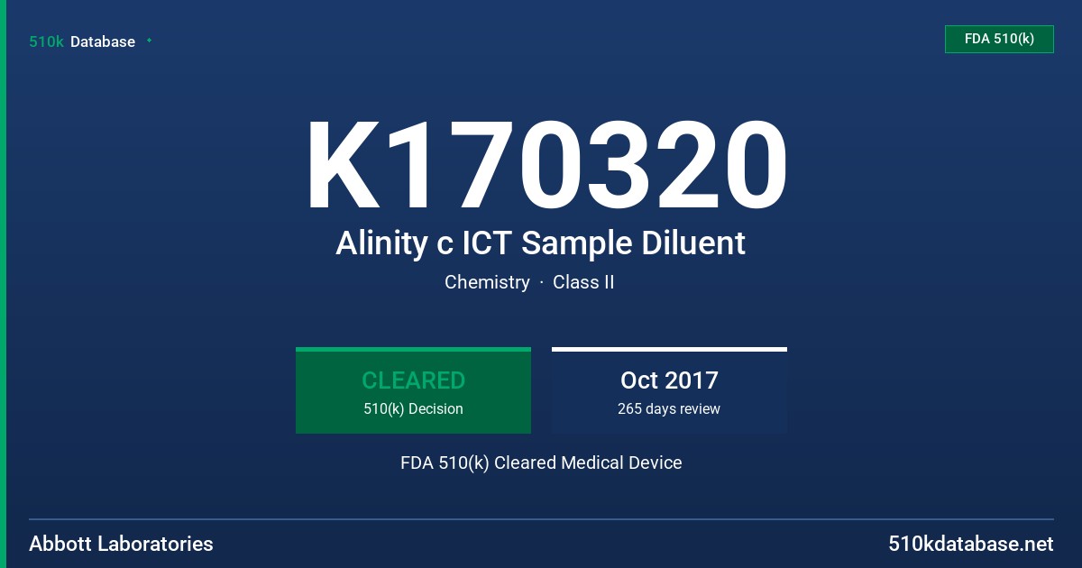 K170320 Alinity c ICT Sample Diluent FDA 510(k) Cleared Medical Device