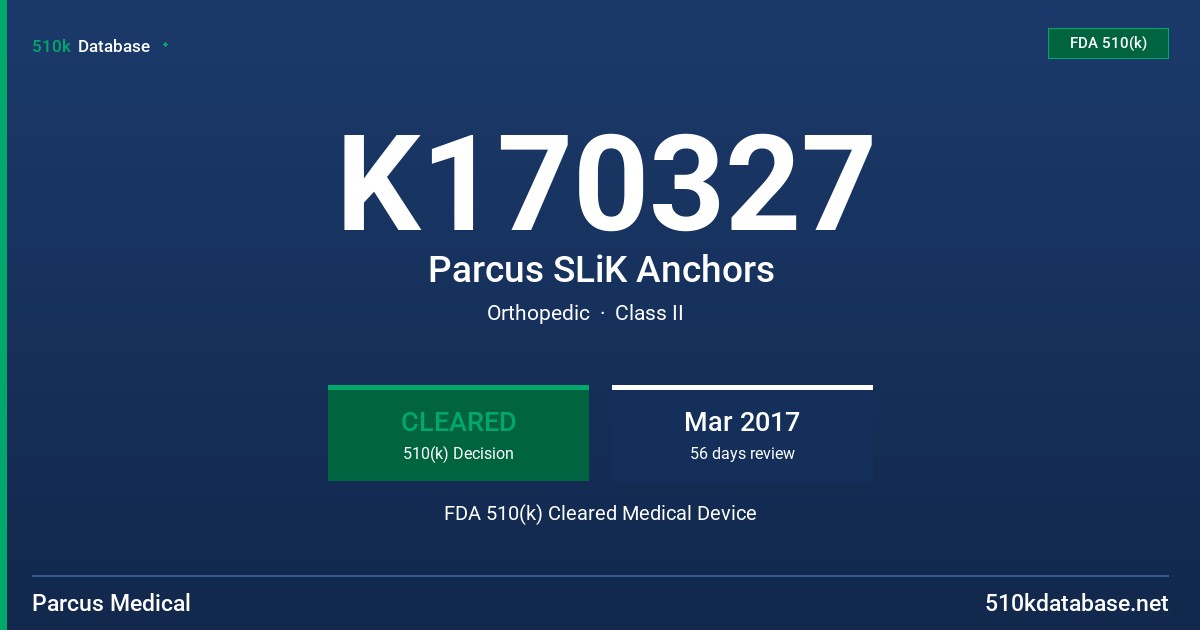 K170327 Parcus SLiK Anchors FDA 510(k) Cleared Medical Device