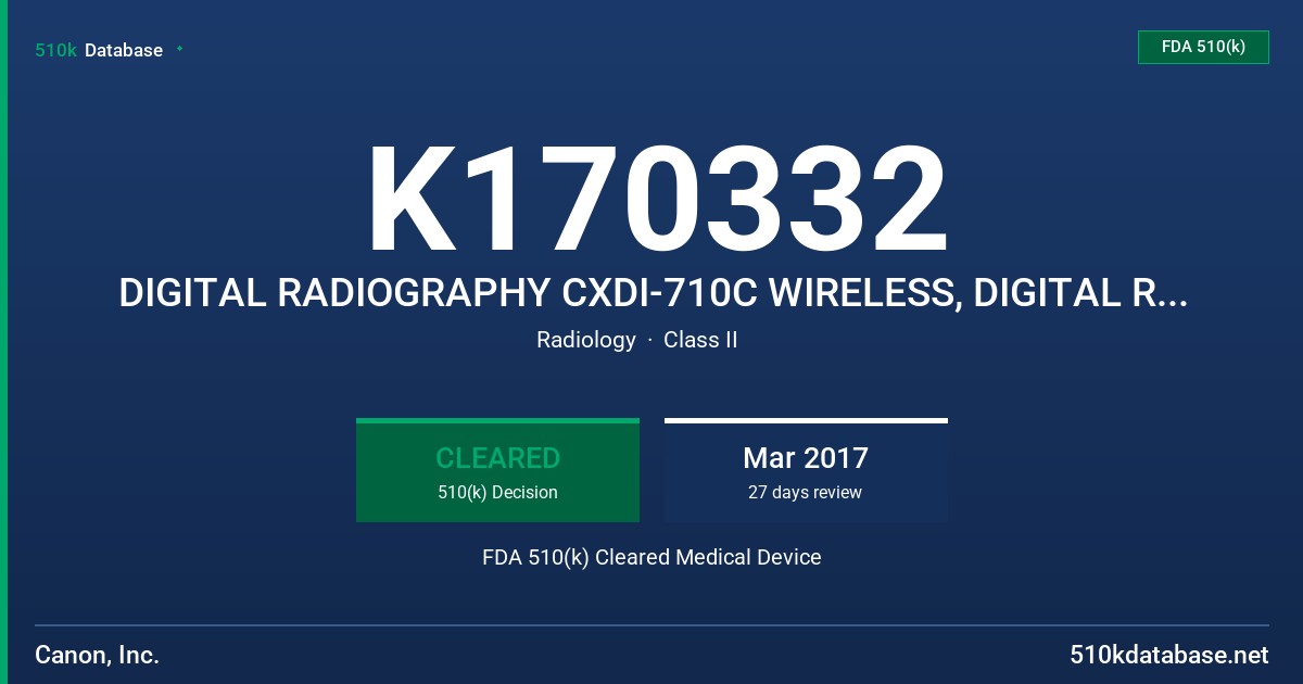 K170332 DIGITAL RADIOGRAPHY CXDI-710C WIRELESS, DIGITAL RADIOGRAPHY CXDI-810C WIRELESS FDA 510(k) Cleared Medical Device