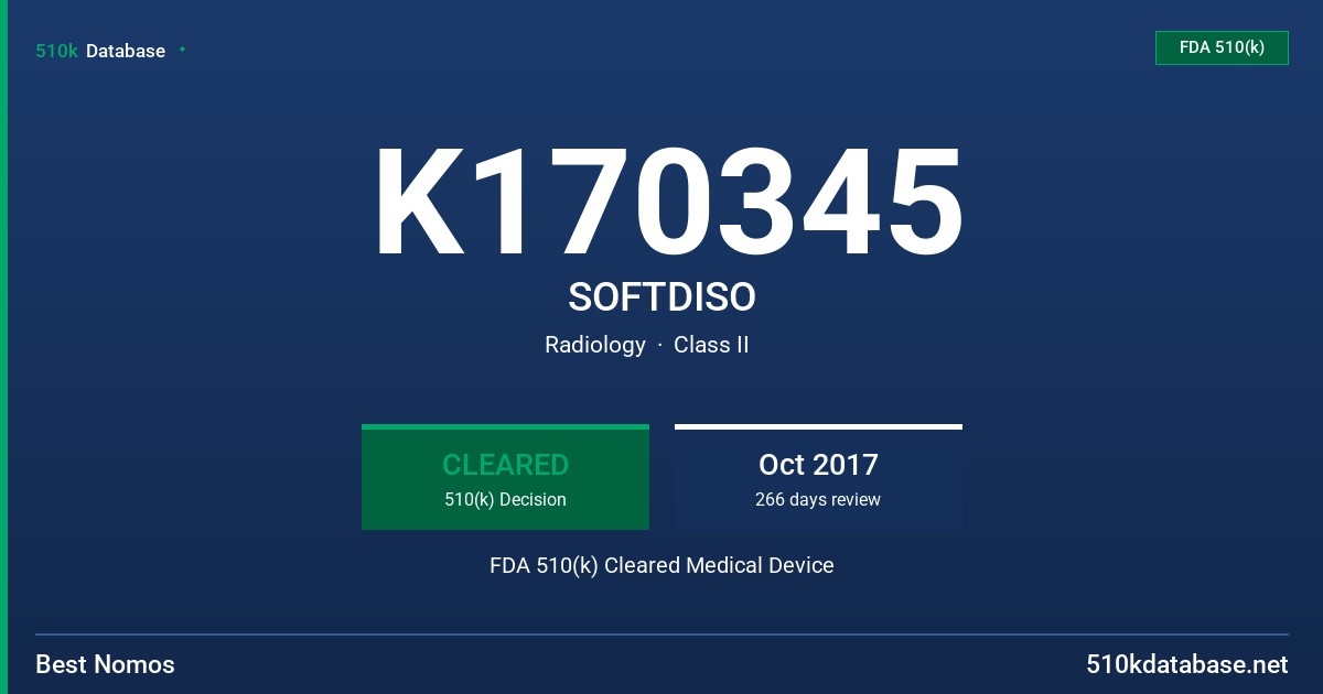 K170345 SOFTDISO FDA 510(k) Cleared Medical Device