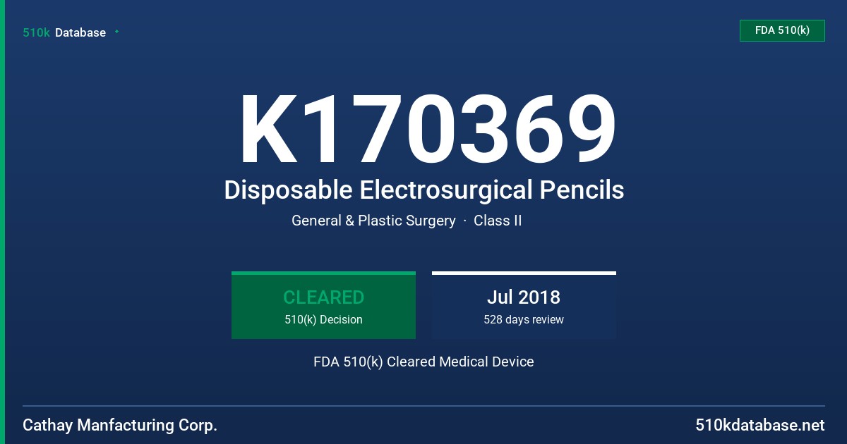 K170369 Disposable Electrosurgical Pencils FDA 510(k) Cleared Medical Device