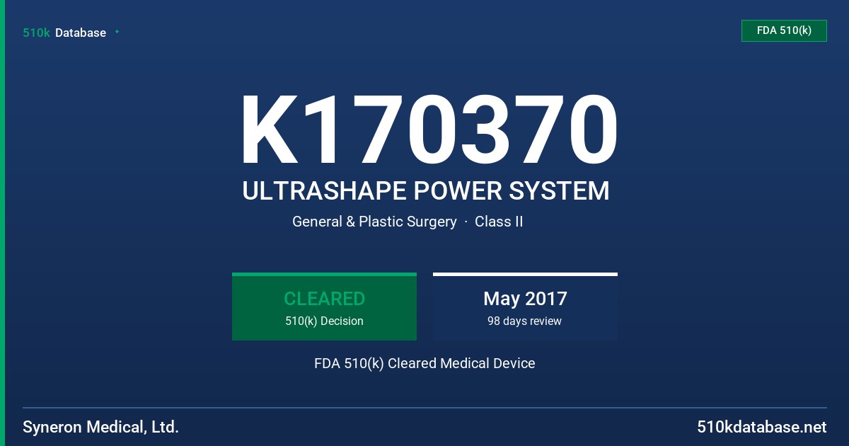K170370 ULTRASHAPE POWER SYSTEM FDA 510(k) Cleared Medical Device