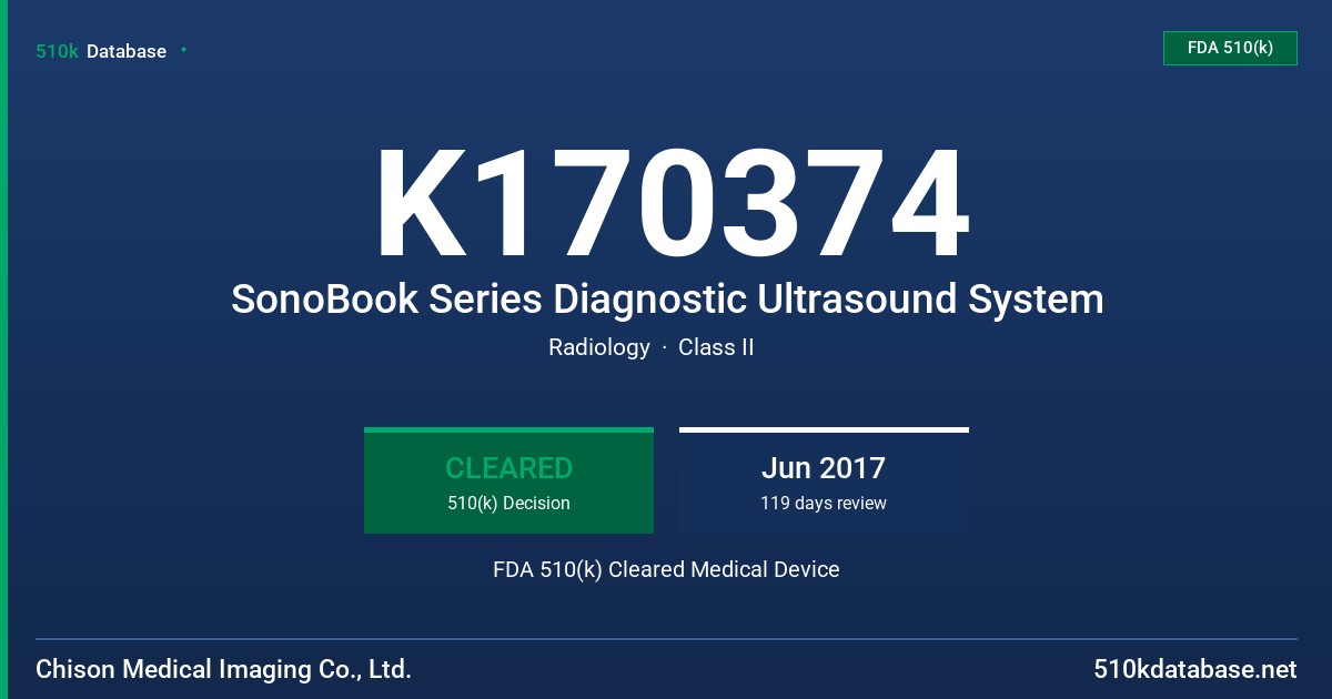K170374 SonoBook Series Diagnostic Ultrasound System FDA 510(k) Cleared Medical Device