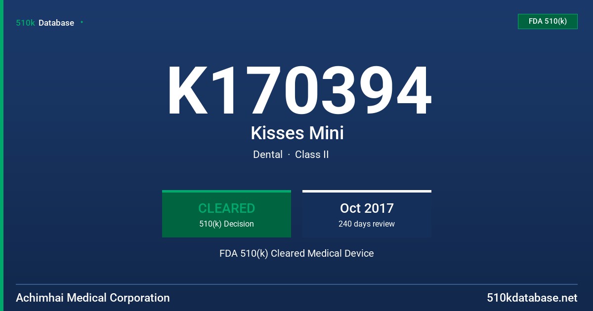 K170394 Kisses Mini FDA 510(k) Cleared Medical Device