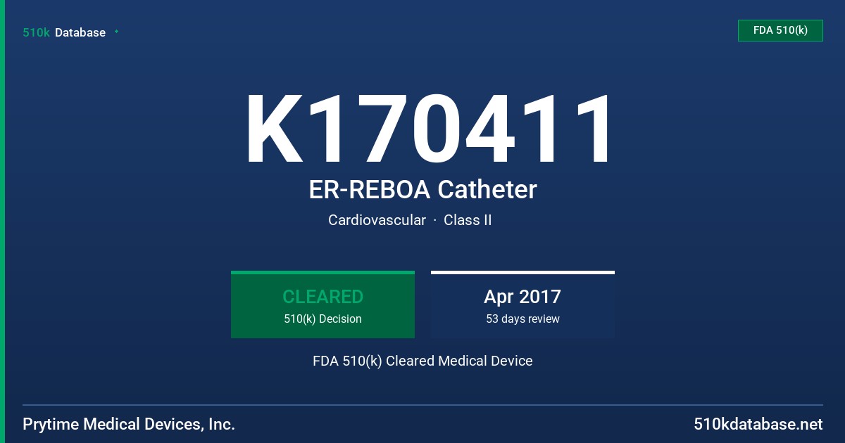 K170411 ER-REBOA Catheter FDA 510(k) Cleared Medical Device