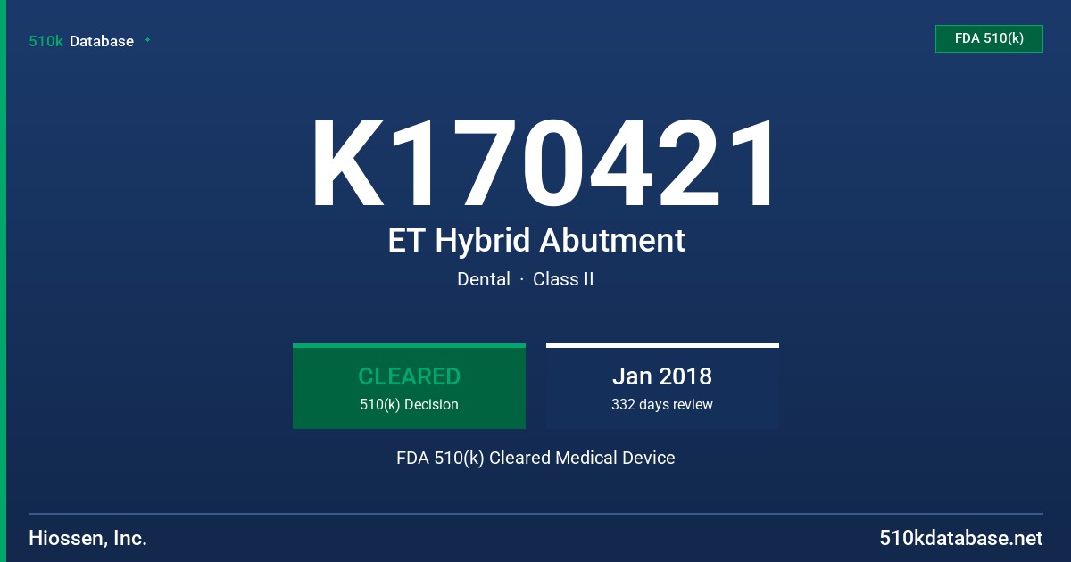 K170421 ET Hybrid Abutment FDA 510(k) Cleared Medical Device