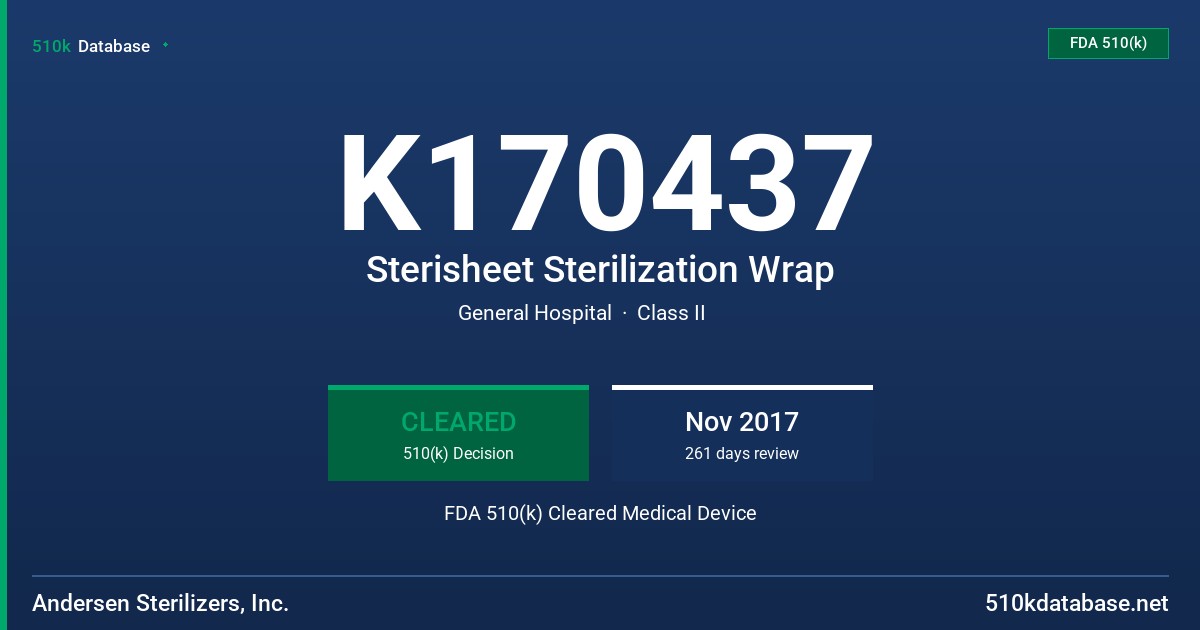 K170437 Sterisheet Sterilization Wrap FDA 510(k) Cleared Medical Device
