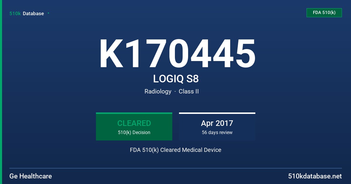 K170445 LOGIQ S8 FDA 510(k) Cleared Medical Device