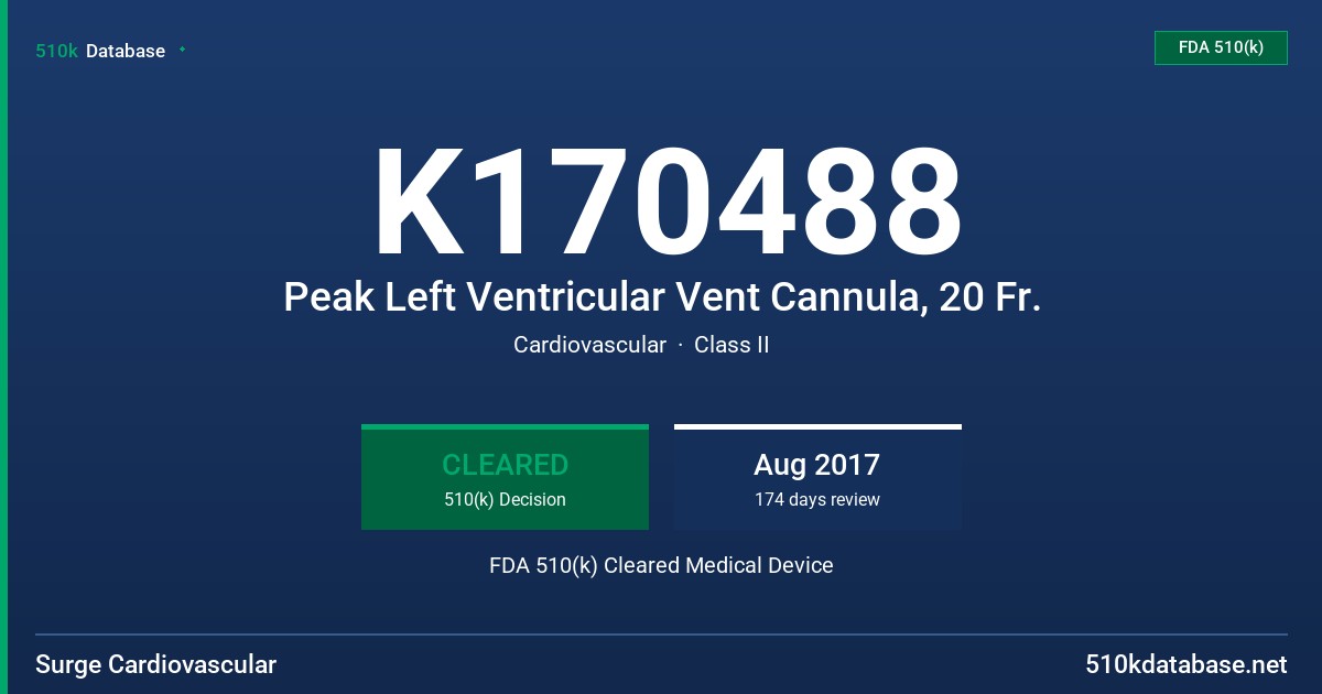 K170488 Peak Left Ventricular Vent Cannula, 20 Fr. FDA 510(k) Cleared Medical Device