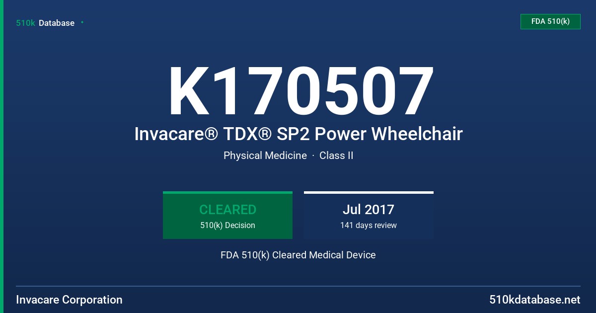 K170507 Invacare® TDX® SP2 Power Wheelchair FDA 510(k) Cleared Medical Device