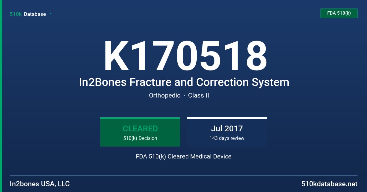K170518 In2Bones Fracture and Correction System FDA 510(k) Cleared Medical Device