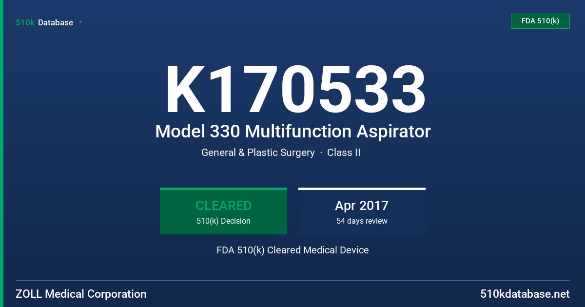 K170533 Model 330 Multifunction Aspirator FDA 510(k) Cleared Medical Device