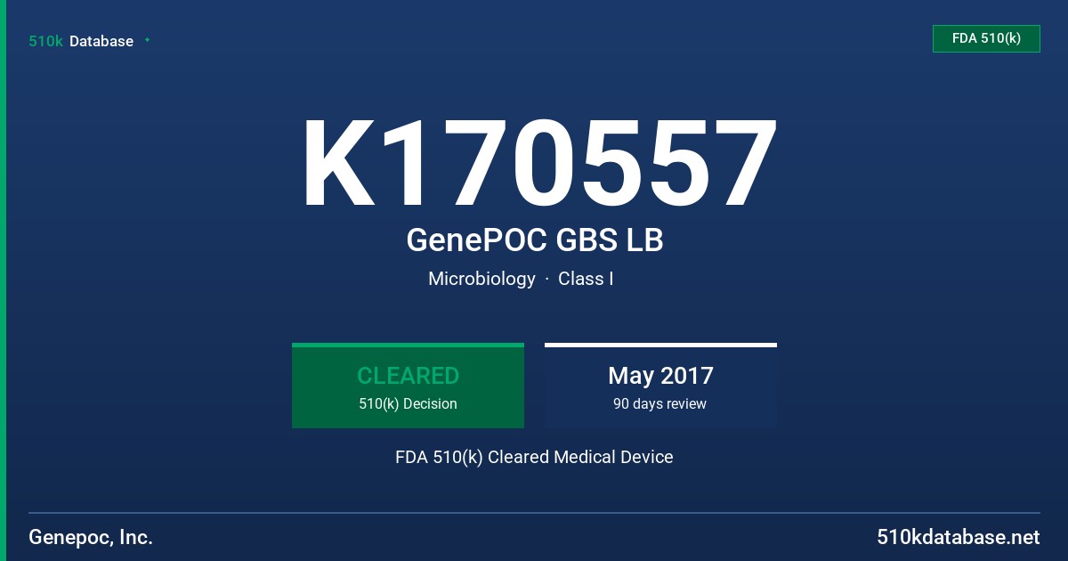 K170557 GenePOC GBS LB FDA 510(k) Cleared Medical Device