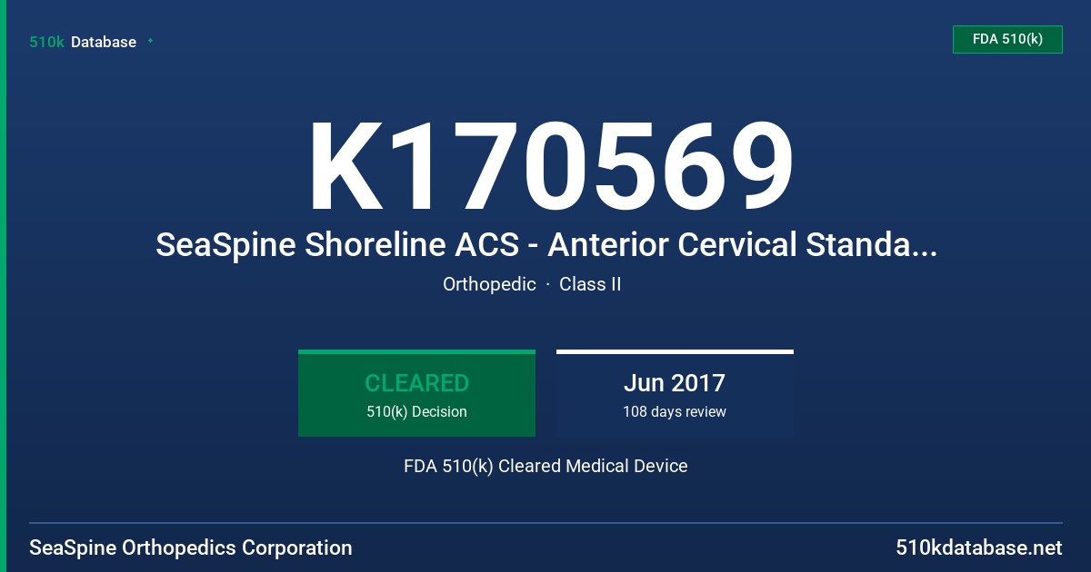K170569 SeaSpine Shoreline ACS - Anterior Cervical Standalone System FDA 510(k) Cleared Medical Device