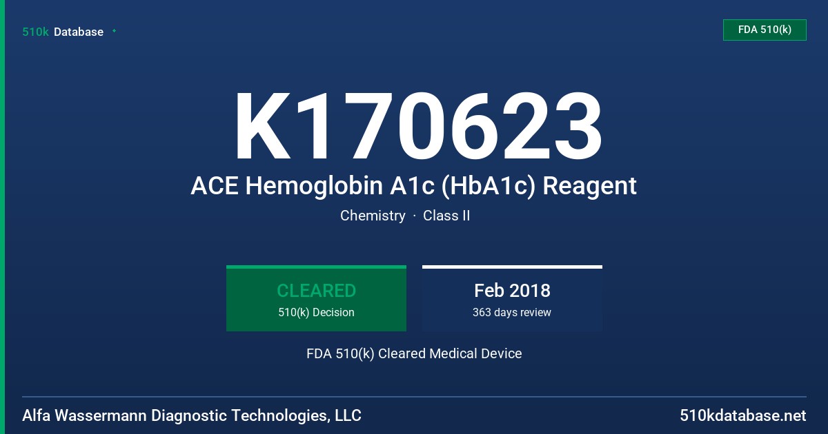 K170623 ACE Hemoglobin A1c (HbA1c) Reagent FDA 510(k) Cleared Medical Device