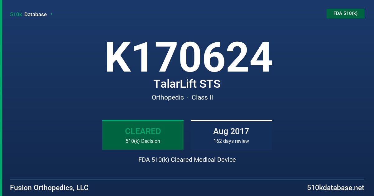 K170624 TalarLift STS FDA 510(k) Cleared Medical Device