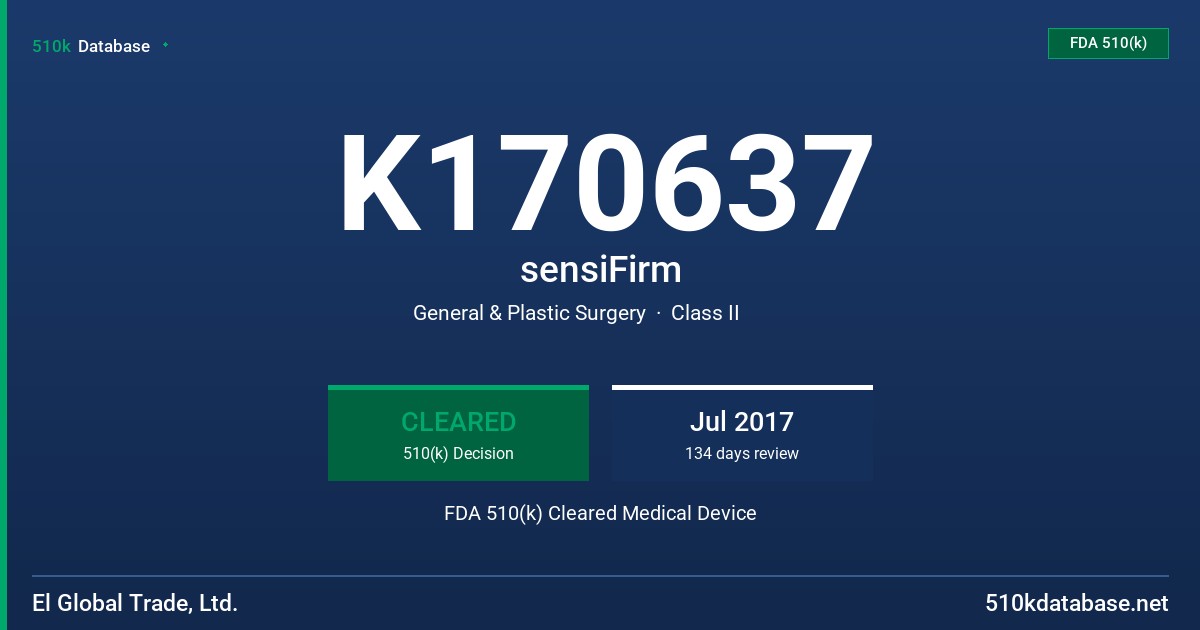 K170637 sensiFirm FDA 510(k) Cleared Medical Device