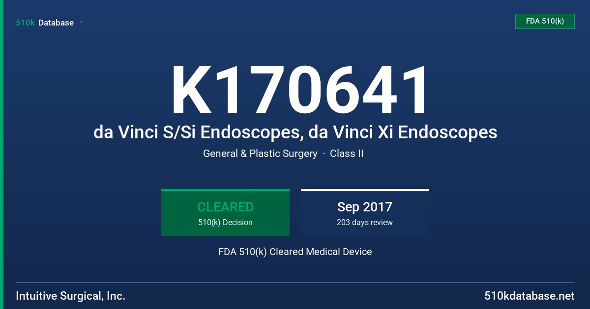 K170641 da Vinci S/Si Endoscopes, da Vinci Xi Endoscopes FDA 510(k) Cleared Medical Device