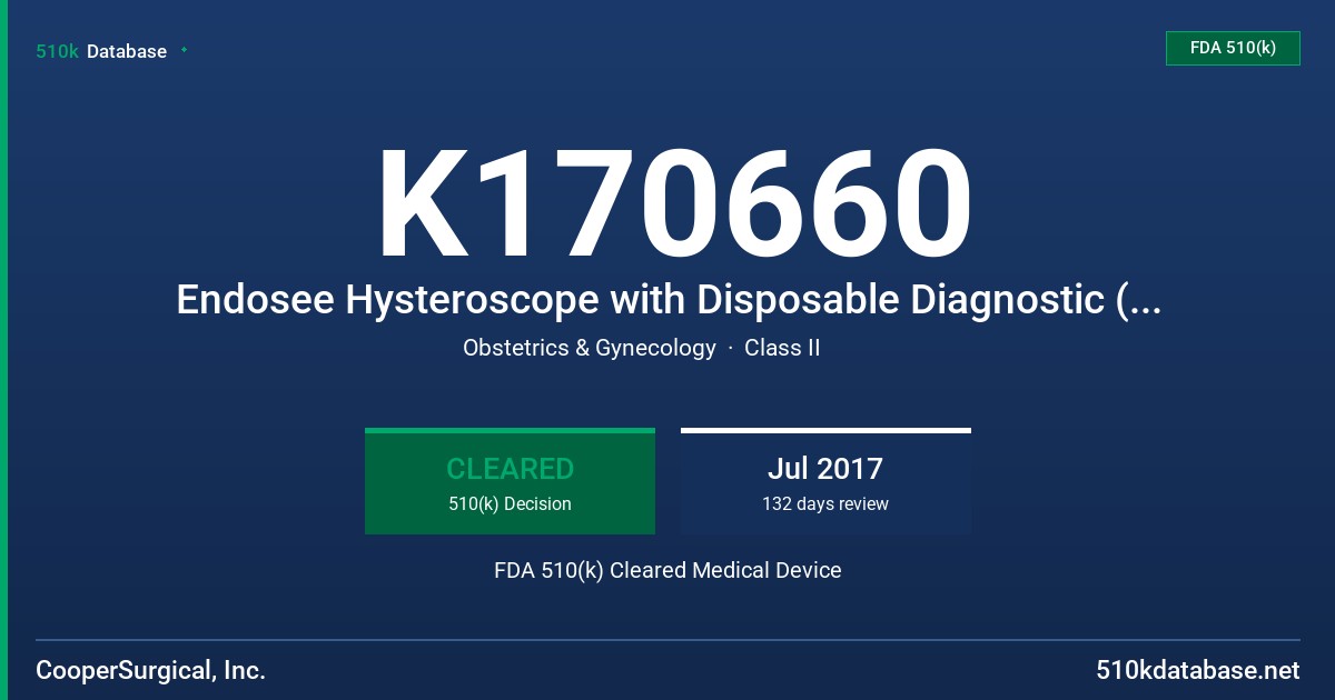 K170660 Endosee Hysteroscope with Disposable Diagnostic (Dx) Cannula FDA 510(k) Cleared Medical Device